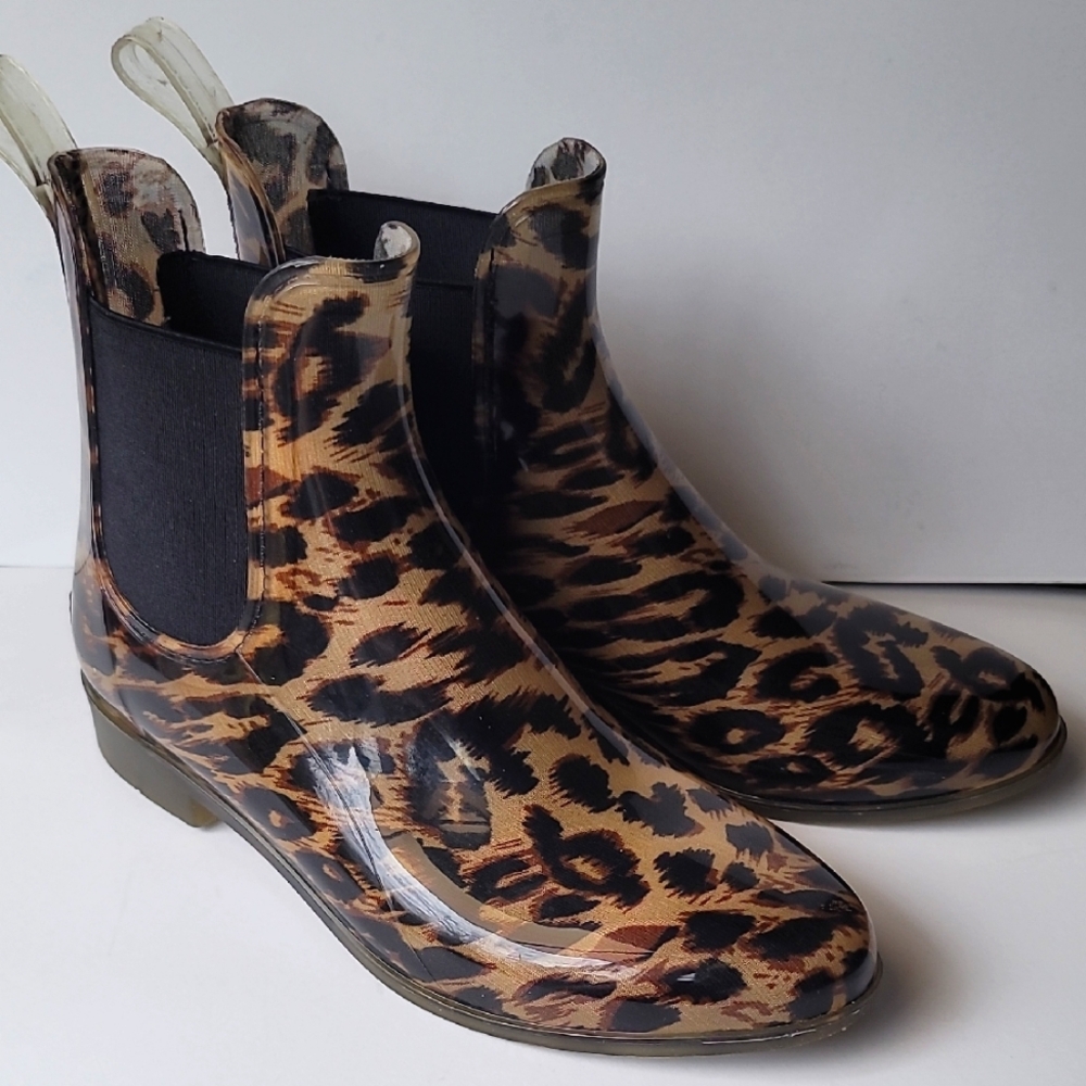 J. Crew Chelsea 🐆 Leopard Rain Boots, size 9 - Picture 1 of 12